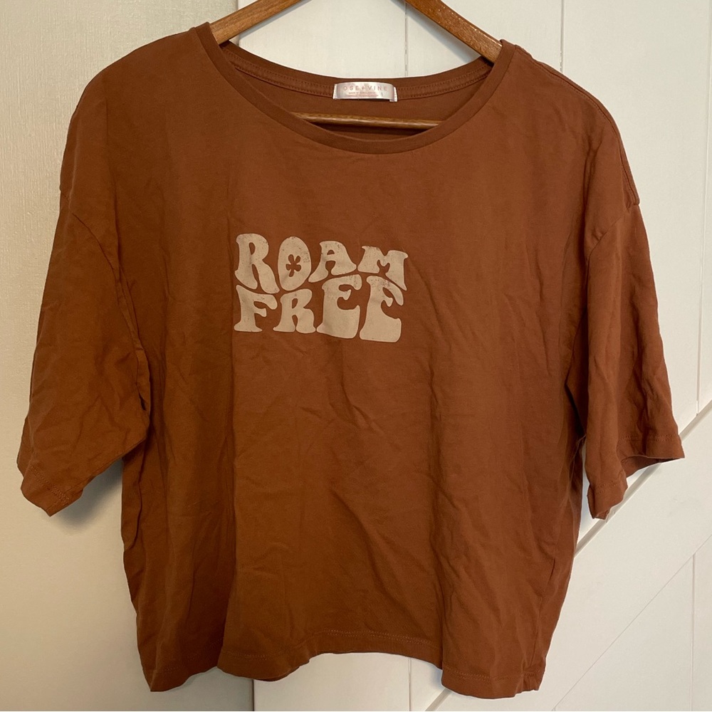 Rose + Vine Roam Free Rust Crop Top T Shirt Size Large -XL